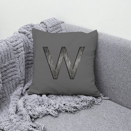 Cojín Decorativo Monograma simple y elegante negro gris personaliza