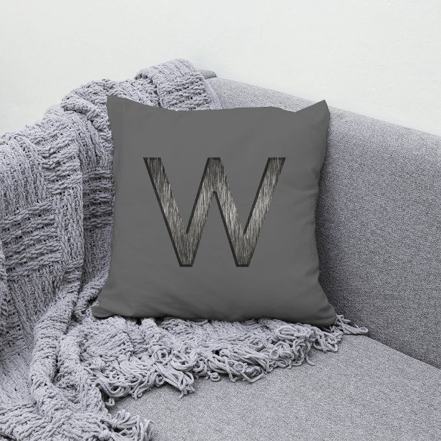 Cojín Decorativo Monograma simple y elegante negro gris personaliza (Subido por el creador)