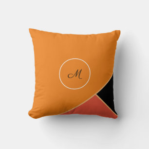 Cojín Decorativo Monograma simple y moderno Naranja negro y blanco