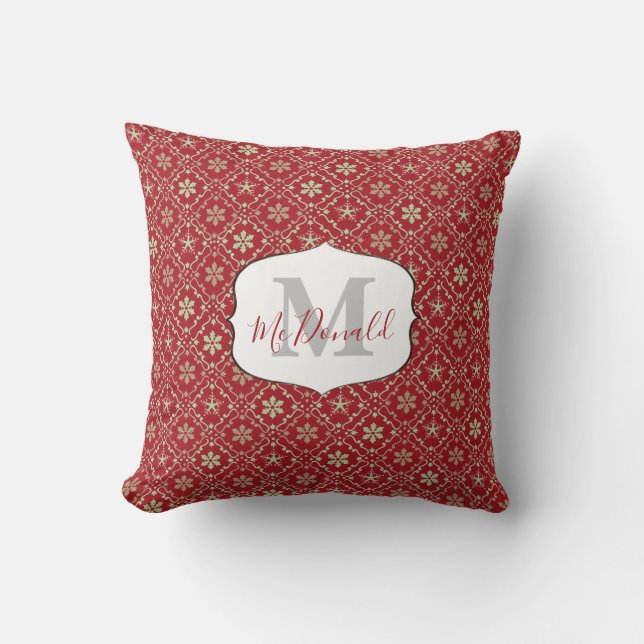 Cojín Decorativo Monograma Snowflake Elegante Red Personalizada De  (Anverso)