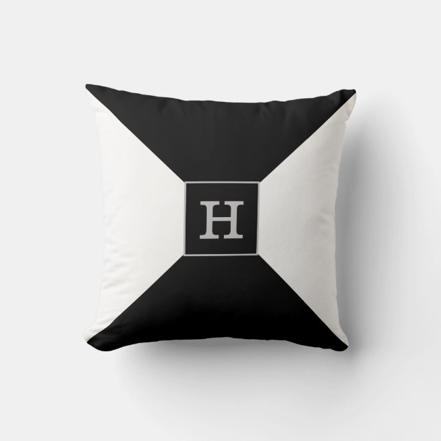Cojín Decorativo Monograma sobre blanco y negro (Anverso)