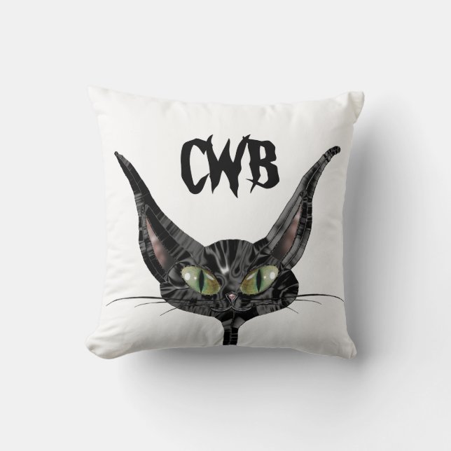 Cojín Decorativo Monograma supersticioso del gato negro (Anverso)