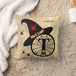 Cojín Decorativo Monograma T Halloween Sky Witch Spider Name