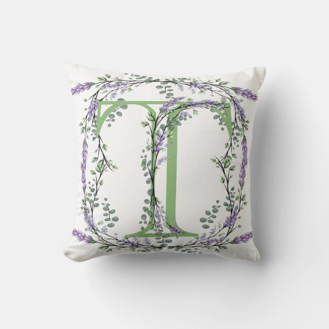 Cojín Decorativo Monograma T Lavender Eucalyptus (Anverso)