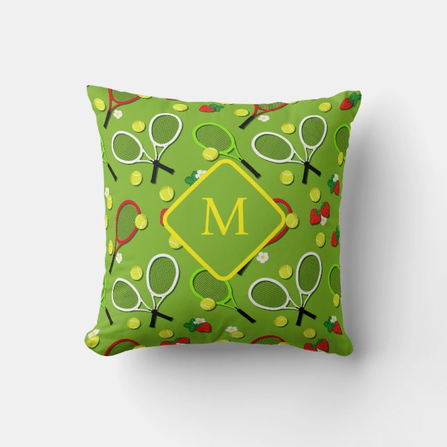 Cojín Decorativo Monograma Tenis Tema Verde Patterado (Anverso)