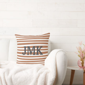 Cojín Decorativo Monograma Terracota Rayas Modernas Minimalista