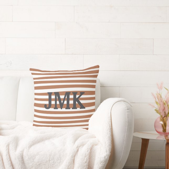 Cojín Decorativo Monograma Terracota Rayas Modernas Minimalista  (Sofá)