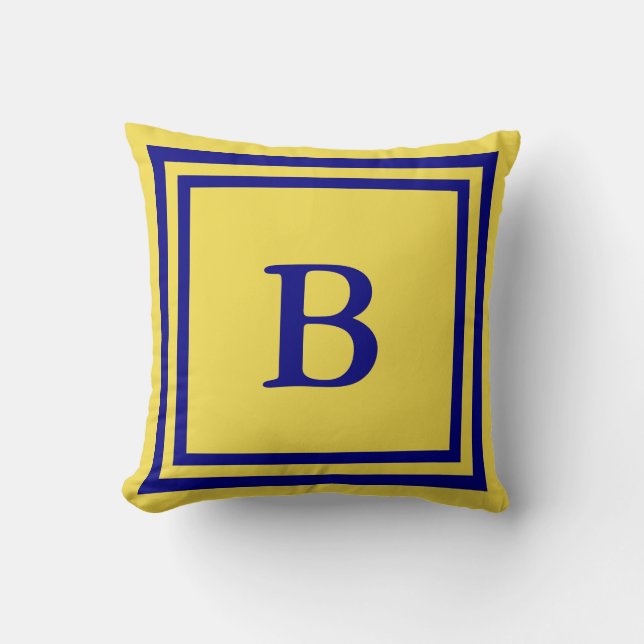 Cojín Decorativo Monograma tradicional amarillo y azul marino (Anverso)