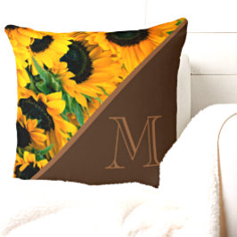 Cojín Decorativo Monograma trendy Sunflowers Brown Gold