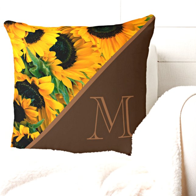 Cojín Decorativo Monograma trendy Sunflowers Brown Gold (Subido por el creador)