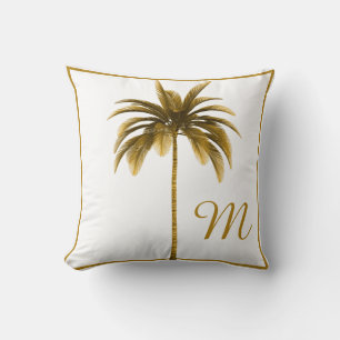 Cojín Decorativo Monograma tropical de marco marrón vintage de árbo