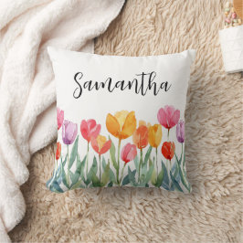 Cojín Decorativo Monograma Tulipanes Primavera Flores coloridas y a