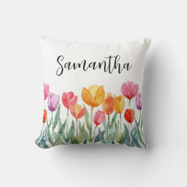 Cojín Decorativo Monograma Tulipanes Primavera Flores coloridas y a