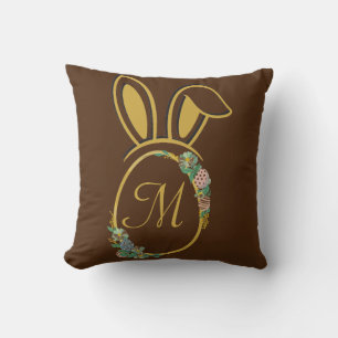 Cojín Decorativo Monograma único de conejito de Pascua