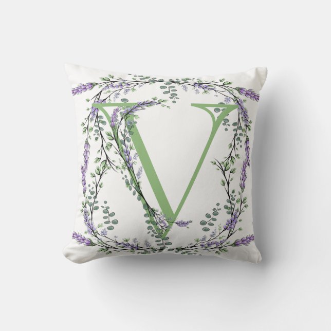 Cojín Decorativo Monograma V Lavender Eucalyptus (Anverso)