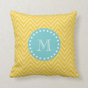 Cojín Decorativo Monograma verde azulado amarillo del modelo el  