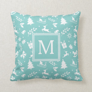 Cojín Decorativo Monograma Verde azulado del Pastel de decoración r