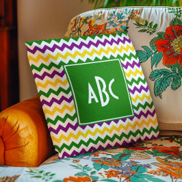 Cojín Decorativo Monograma verde de Mardi Gras en zigzag