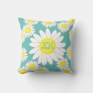 Cojín Decorativo Monograma verde margarita Verde azulado blanco y a