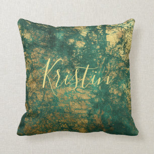 Cojín Decorativo Monograma verde y dorado
