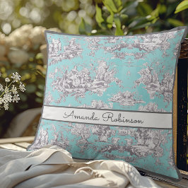 Cojín Decorativo Monograma vintage floral acuático toile de jouy