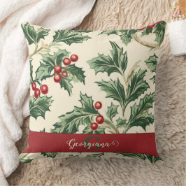 Cojín Decorativo Monograma Vintage Navidad Holly & Berries Patrón