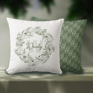 Cojín Decorativo Monograma W frondoso de botánica silvestre