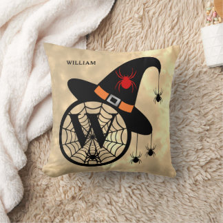 Cojín Decorativo Monograma W Halloween Sky Witch Spider Name