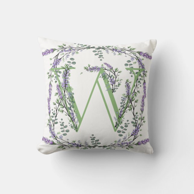 Cojín Decorativo Monograma W Lavender Eucalyptus (Anverso)