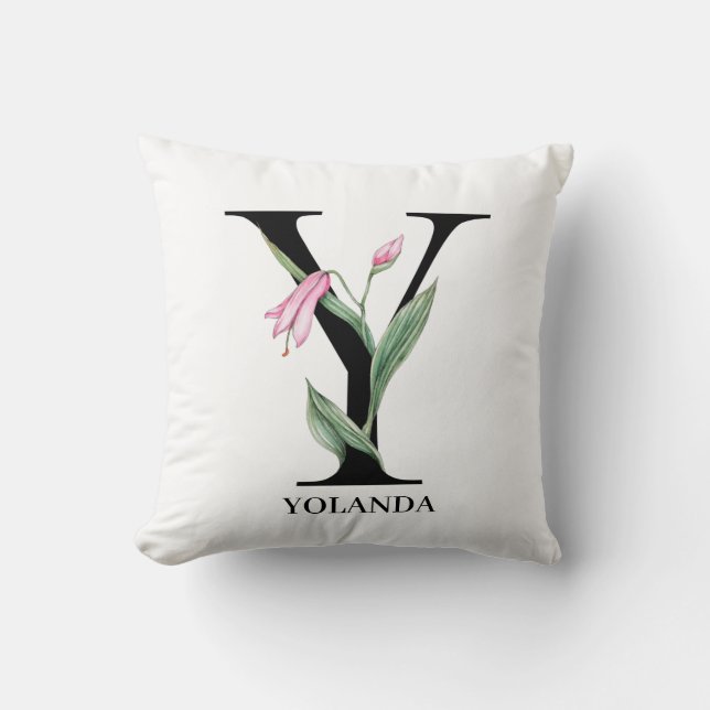 Cojín Decorativo Monograma Y floral personalizado  (Anverso)