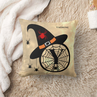 Cojín Decorativo Monograma Y Halloween Sky Witch Spider Name