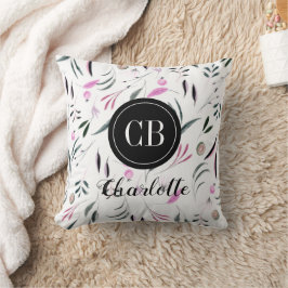 Cojín Decorativo Monograma y nombre de hojas y frutas rosas y verde