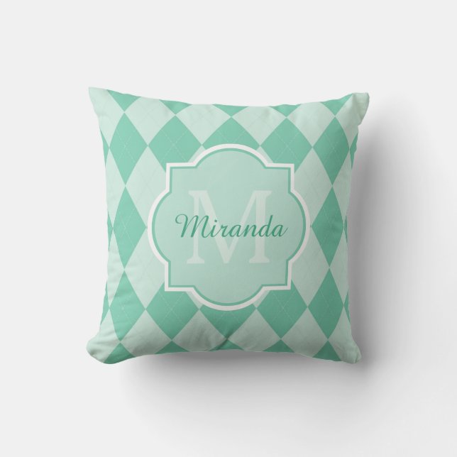 Cojín Decorativo Monograma y nombre de serrería preppy Mint Green A (Anverso)