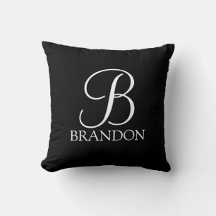 Cojín Decorativo Monograma y nombre del guión personalizado negro
