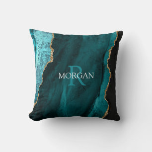 Cojín Decorativo Monograma y nombre DIY, oro negro y agio Verde azu