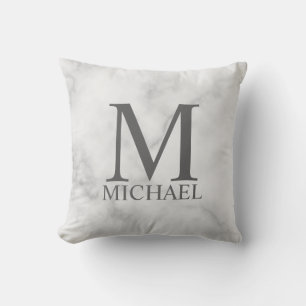 Cojín Decorativo Monograma y nombre personalizados de mármol blanco