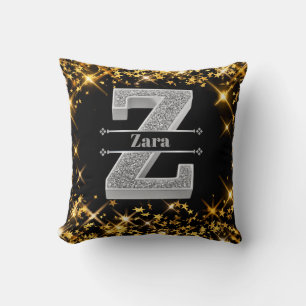 Cojín Decorativo Monograma Z de plata inicial personalizado Su nomb