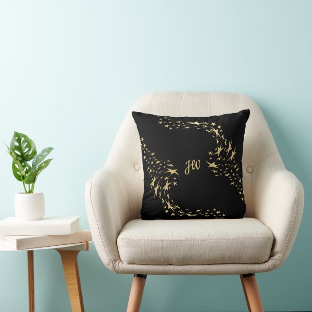 Cojín Decorativo Monogramación de las estrellas de oro de moda (Silla)