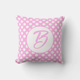 Cojín Decorativo Monogramación de puntos de polka retro blanco rosa