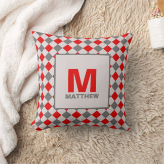 Cojín Decorativo Monogramación del patrón de diamantes de niños roj