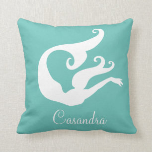 Cojín Decorativo Monogramado azul Verde azulado blanco de la sirena