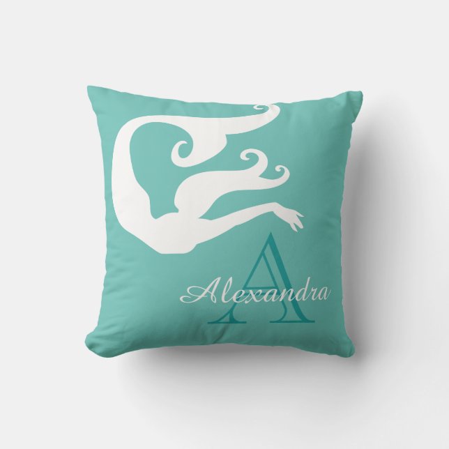 Cojín Decorativo Monogramado azul Verde azulado blanco de la sirena (Anverso)