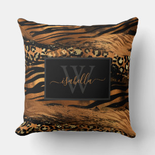 Cojín Decorativo Monogramado Black Gold Elegant Script Copper