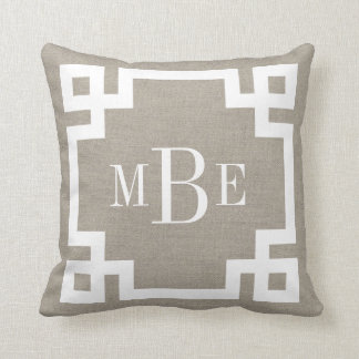 Cojín Decorativo Monogramado borde de clave griega beige rústico