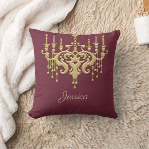 Cojín decorativo monogramado de la lámpara de oro 