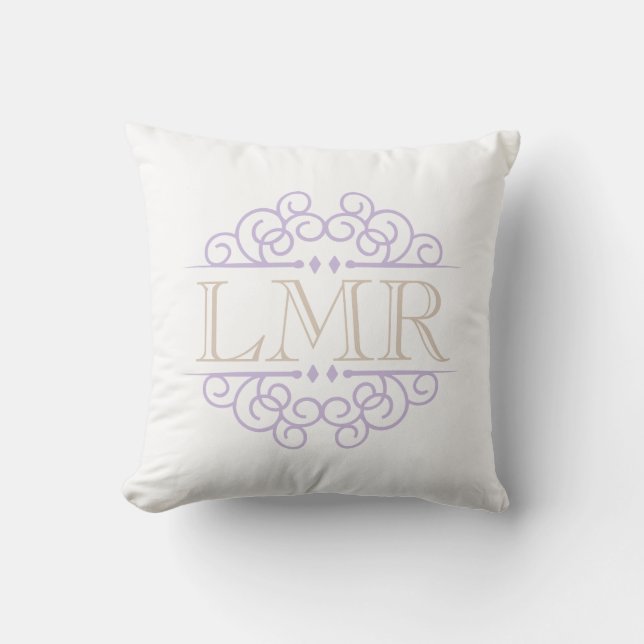 Cojín Decorativo Monogramado de marco de lavanda y de época beige (Anverso)