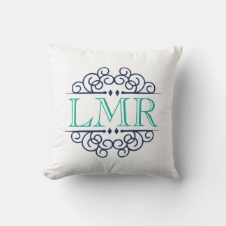 Cojín Decorativo Monogramado de marco vintage verde marino y esmera