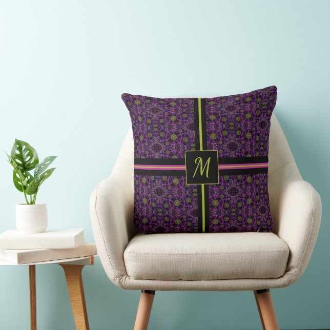 Cojín decorativo monogramado de trendy Purple Patt (Silla)