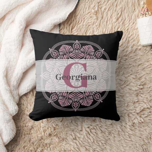 Cojín Decorativo Monogramado Dusky Rosa Fronteras Florales Dot Mand (Manta)