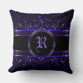 Cojín Decorativo Monogramado gótico negro y morado
